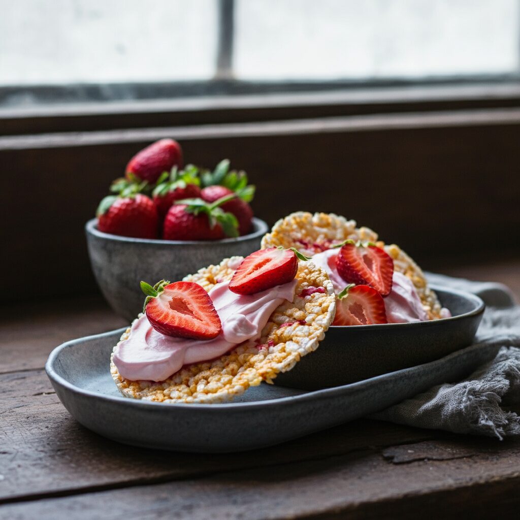 Balsamic Strawberry & Whipped Vanilla Yogurt Rice Crisps