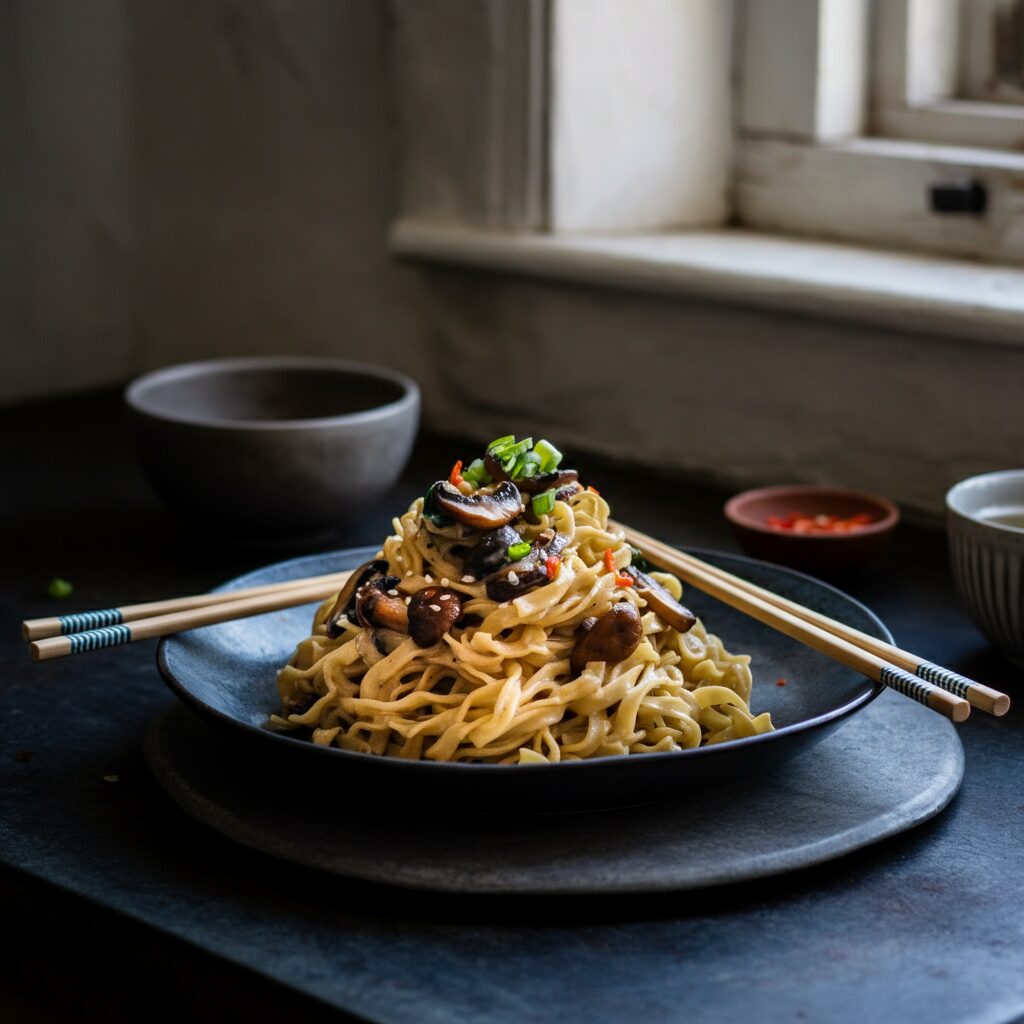 Creamy Peanut & Mushroom Noodles with Umami Aminos