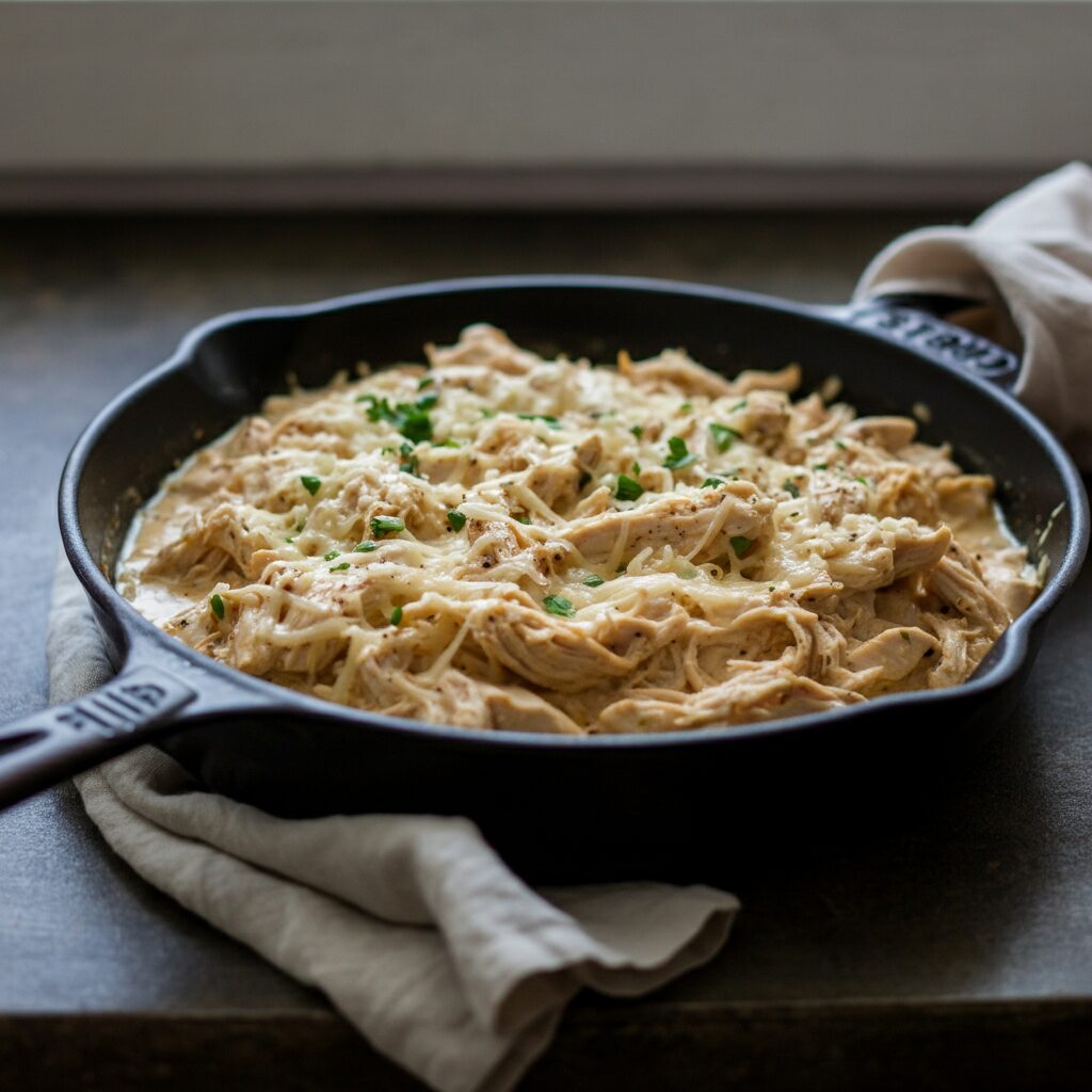 Creamy Tuscan Shredded Chicken Skillet