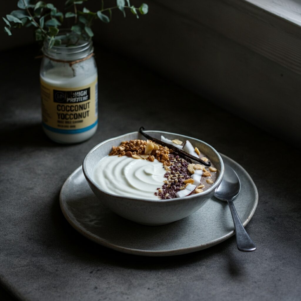 High Protein Vanilla Coconut Yogurt Bowl