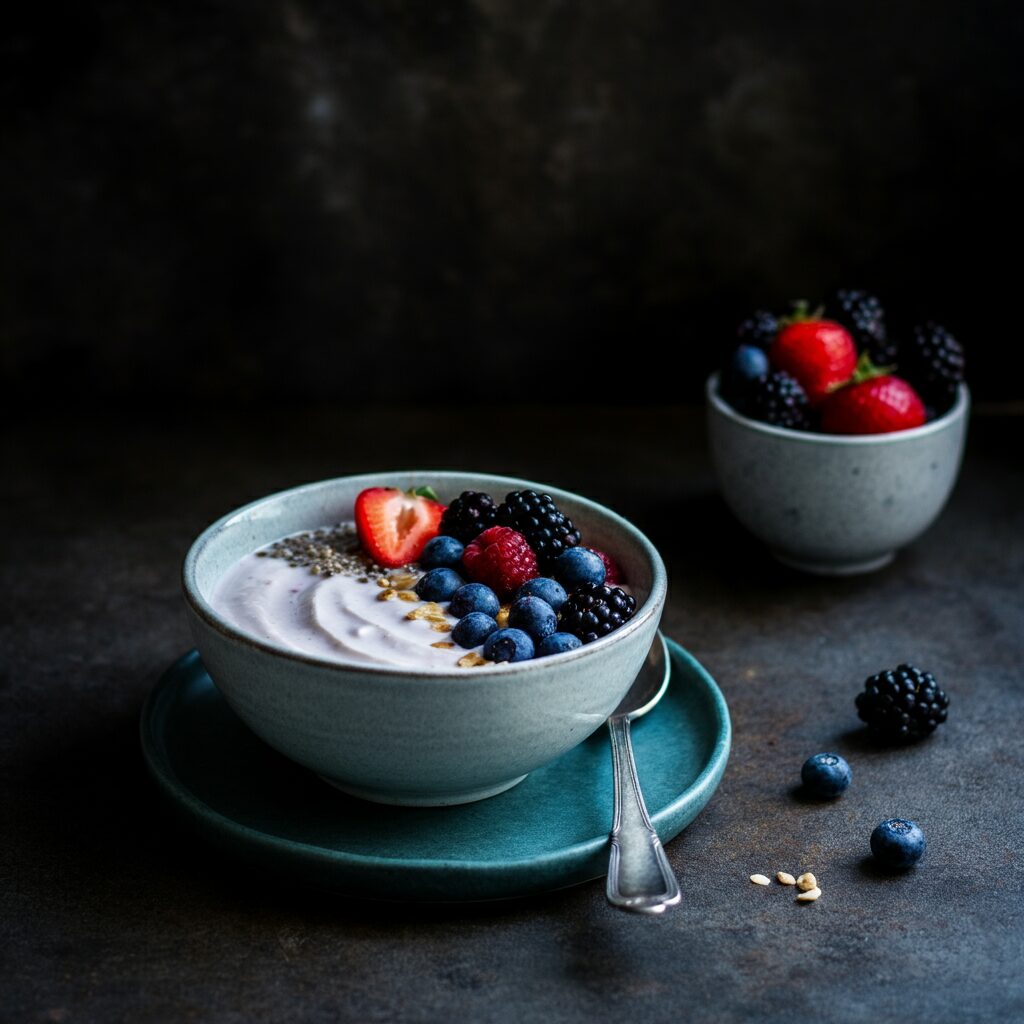 High Protein Vanilla Coconut Yogurt Bowl w/ Berries