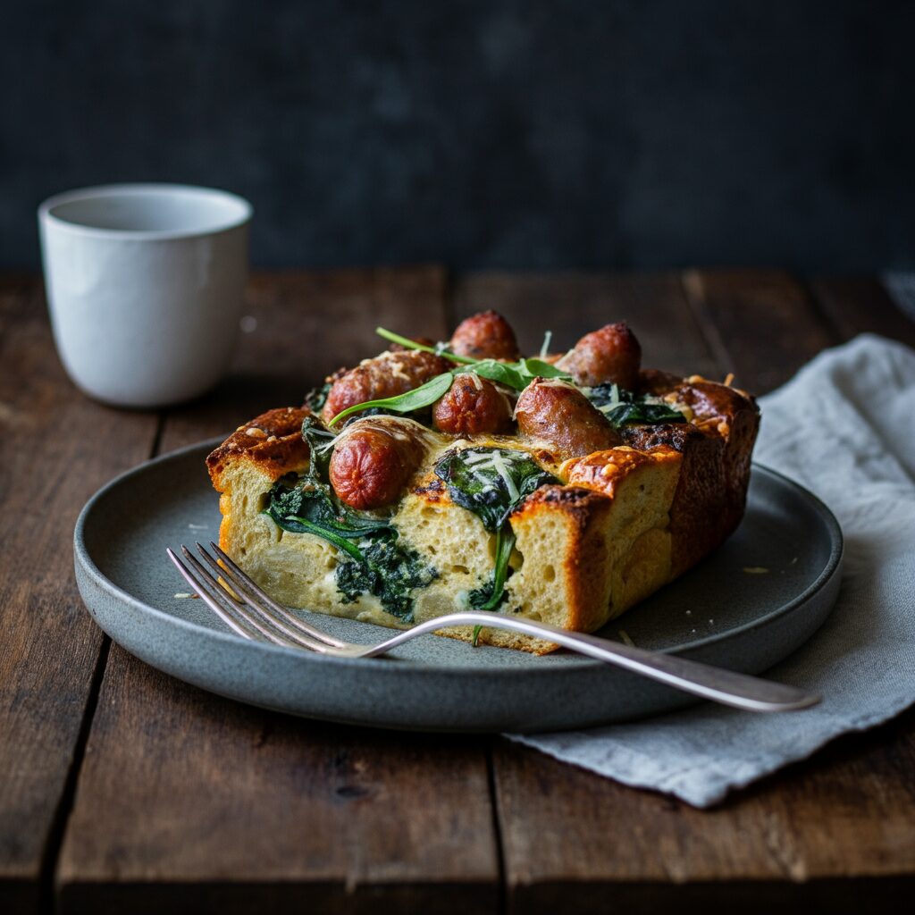 Savory Sausage, Spinach & Gruyère Strata