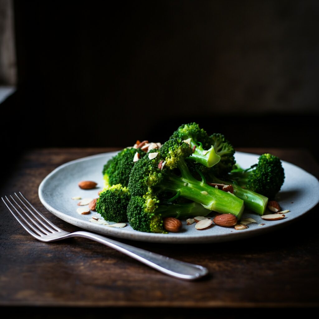 Steamed Broccoli with Toasted Almonds